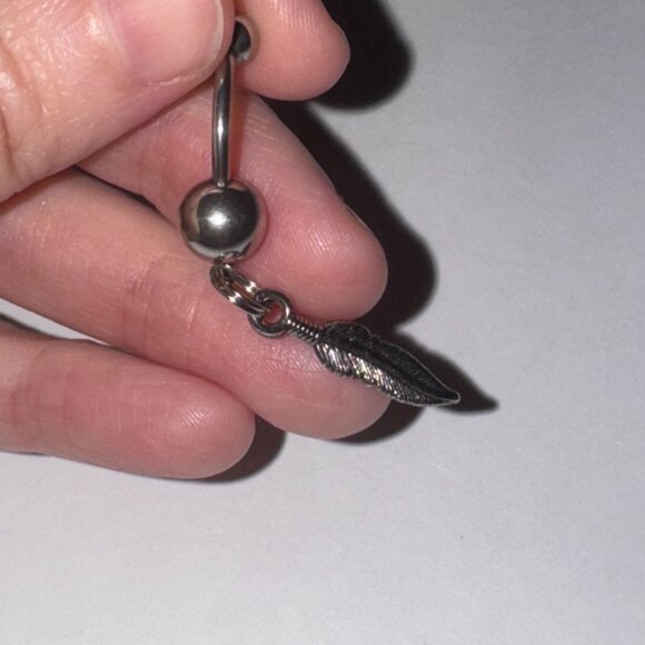 Aqua Blue Gem Feather Dangle Belly Ring - Picture 8 of 9